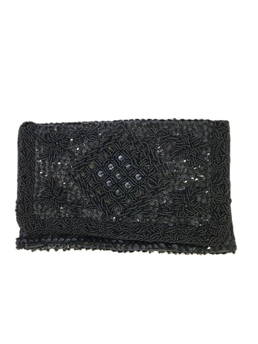 Vtg Bon Soir Black Beaded Evening Bag Clutch Hong Kong Italian Beads Flap Snap